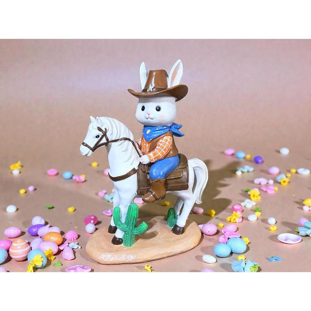 Decorative Bunny Cowboy Figurine on Horse